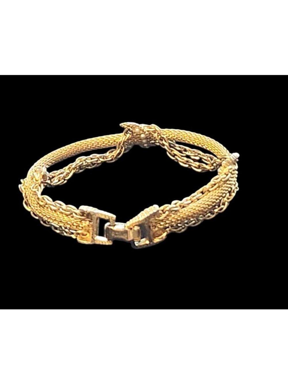 Vintage Goldette Triple Chain Bracelet Serpentine Link Chains Faux Pearls